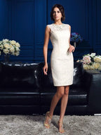 Etui-Linie Juwel-Ausschnitt Spitze Ärmellos Kurz Spitze Brautmutterkleider