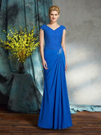 Etui-Linie V-Ausschnitt Spitze Kurze Ärmel Lang Chiffon Brautmutterkleider