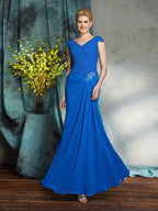 Etui-Linie V-Ausschnitt Spitze Kurze Ärmel Lang Chiffon Brautmutterkleider