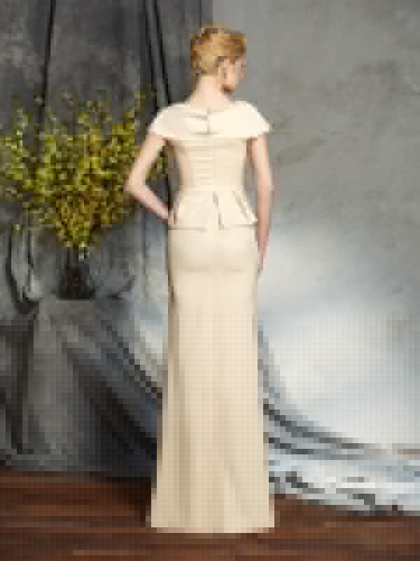 Vestidos de mãe da noiva com decote em V, manga curta, comprido, em cetim tipo seda, com aplicações de missangas