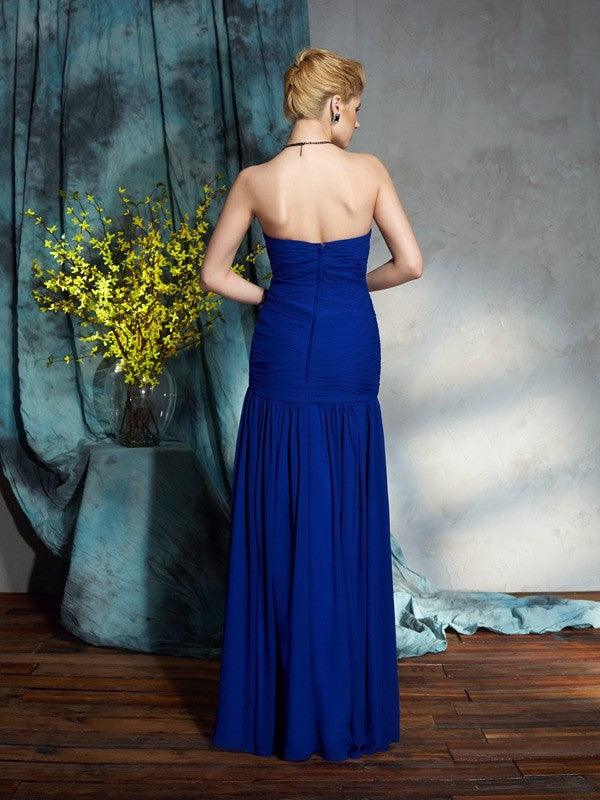 Vestidos compridos de chiffon para mãe da noiva, bainha/coluna, pregas, sem mangas, com decote em coração