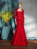 Abito per la Madre della Sposa a Silhouetta Trumpet/Mermaid Senza Spalline, Senza Maniche, in Raso Lungo con Appliqué