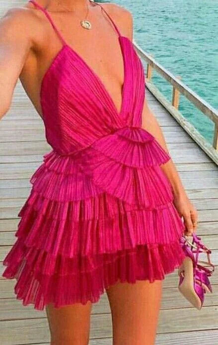 Kurzes Homecoming-Kleid Rüschen Trägertop Party Sexy Minikleid Y2199