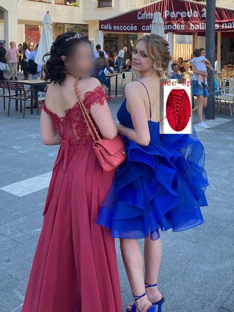 Vestido de Fiesta Formal con Cuello en V y Falda de Tul con Volantes Acampanados para el Baile de Bienvenida