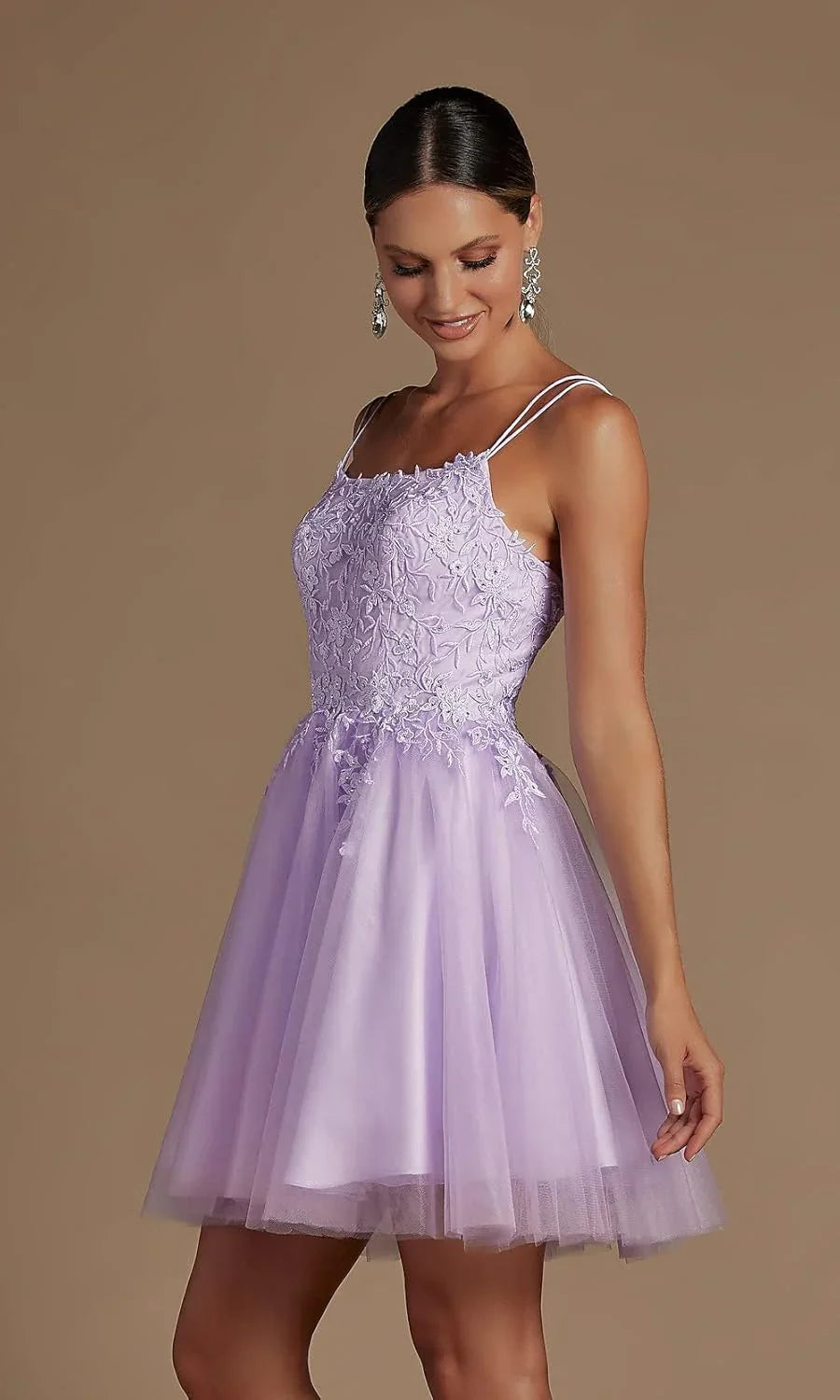 Züchtiges Spitze Perlen Tüll Homecoming Kleider Kurzes Quadrat-Ausschnitt Prom Kleid Spaghetti-Träger Party Kleid