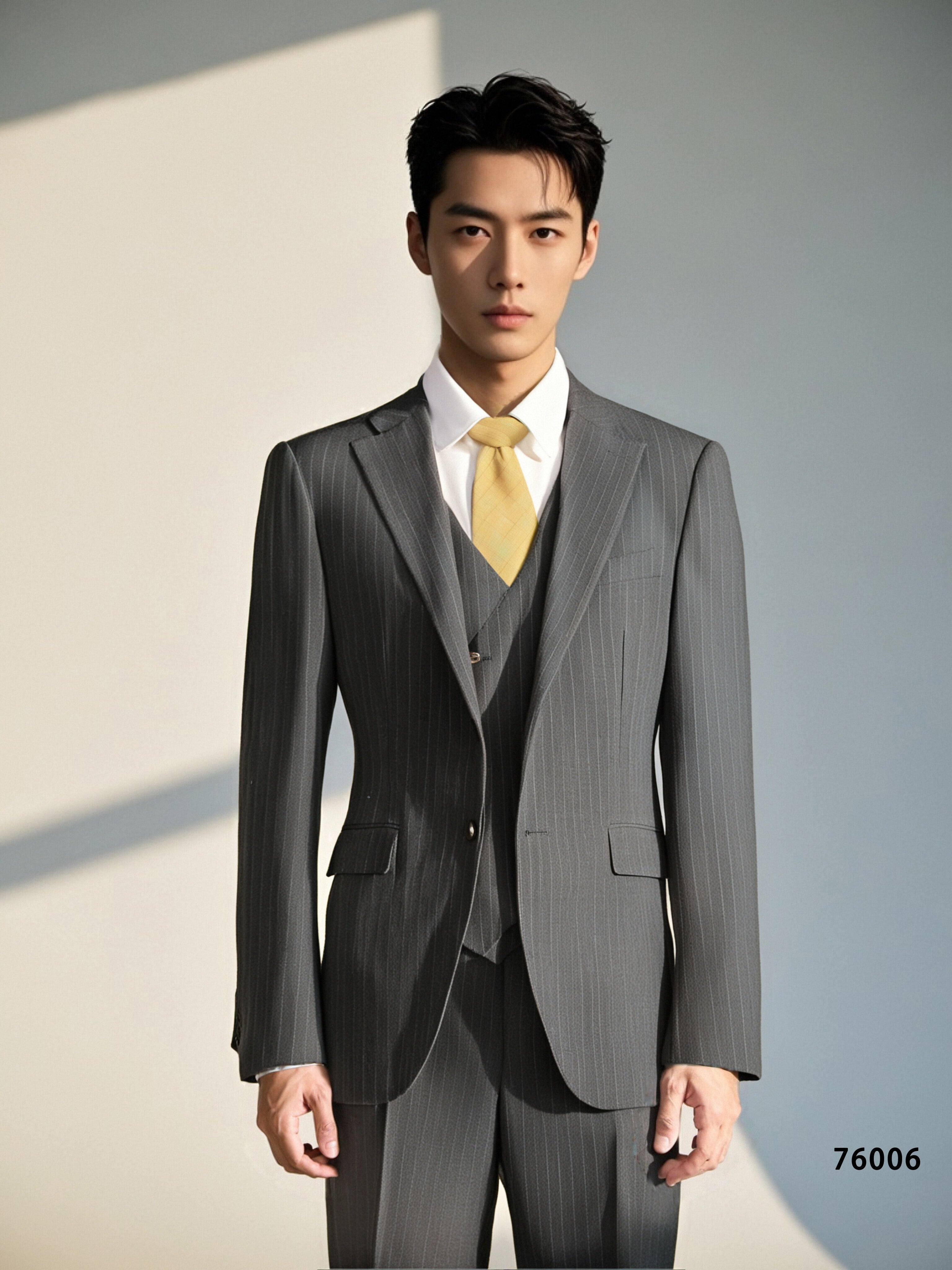 Three-Piece Pinstripe Wool Suit | Tailored Formal Groom & Business Suit