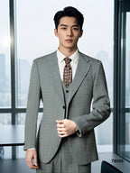 Three-Piece Windowpane Check Wool Suit | Tailored Formal Groom & Business Suit