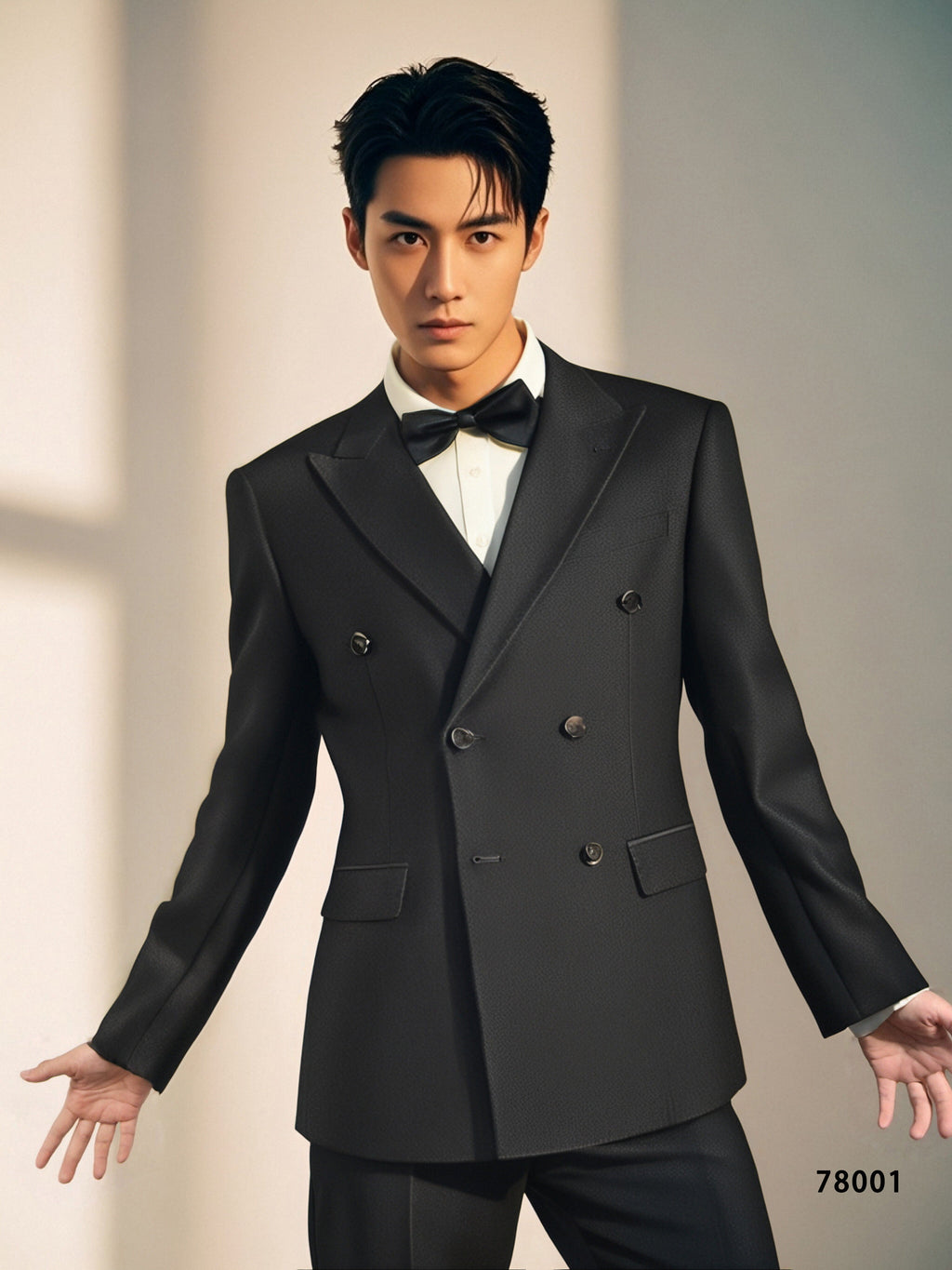 Double-Breasted Black Wool Tuxedo | Classic Tailored Formal Groom Suit