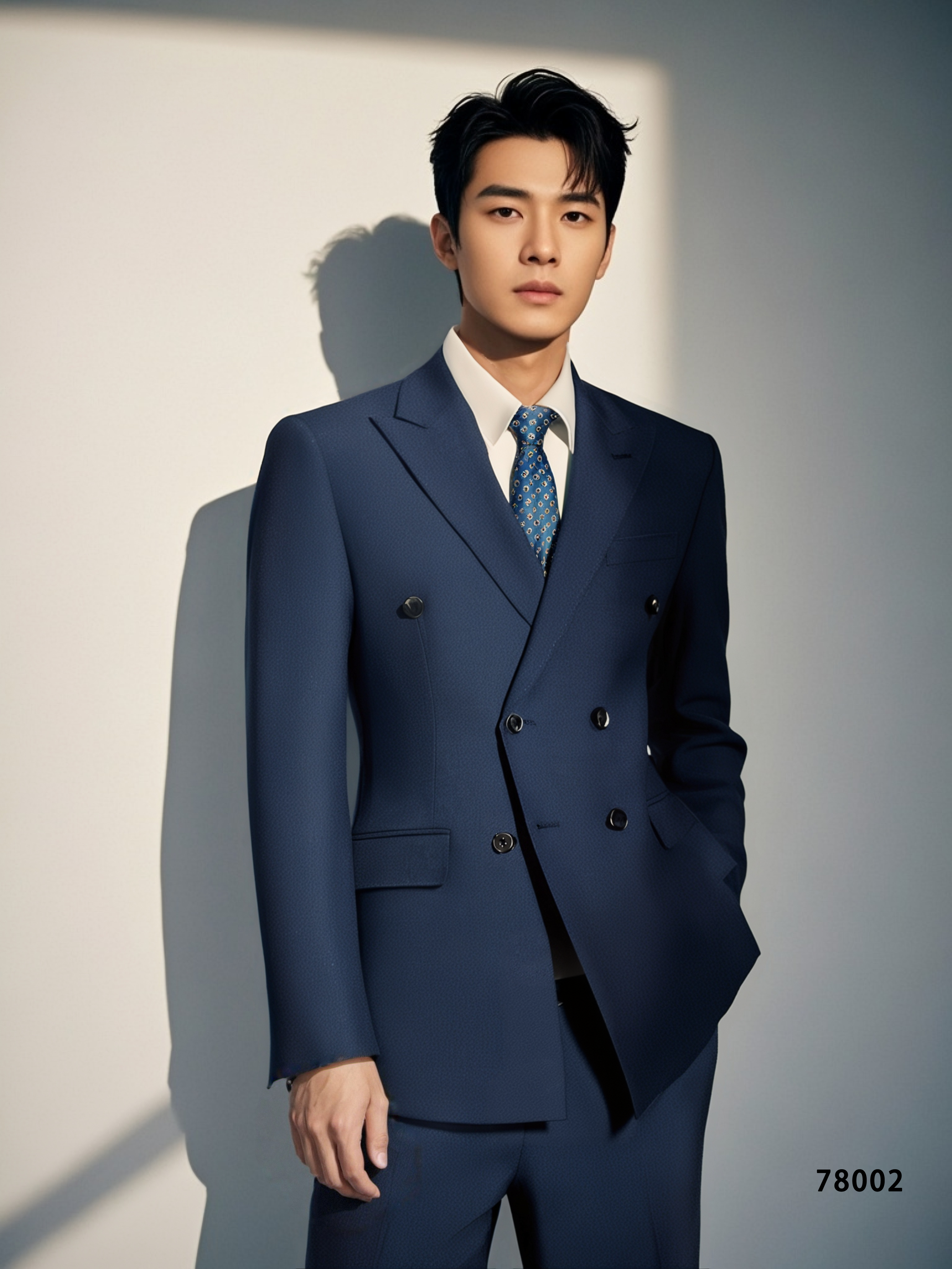 Double-Breasted Navy Wool Suit | Tailored Formal Groom & Business Suit