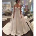 Robe de mariée simple en satin à bretelles décolleté cœur avec traîne, style vintage à prix abordable. DB0070