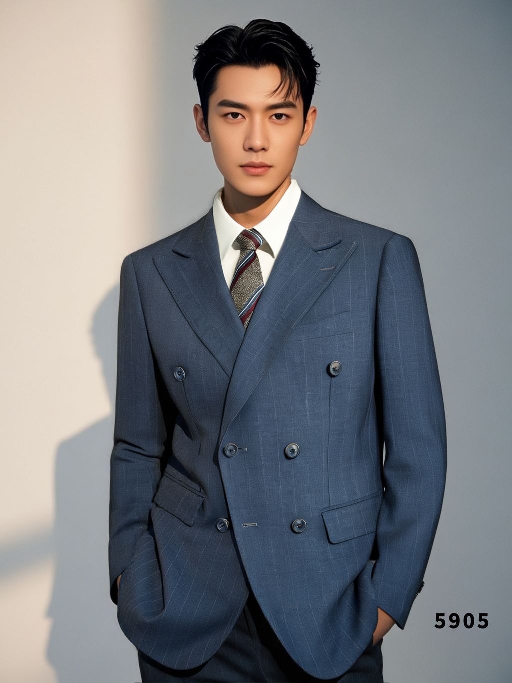 Charcoal Gold Pinstripe Wool Double-Breasted 3-Piece Wedding Suit | Tailored Groom & Groomsmen Attire