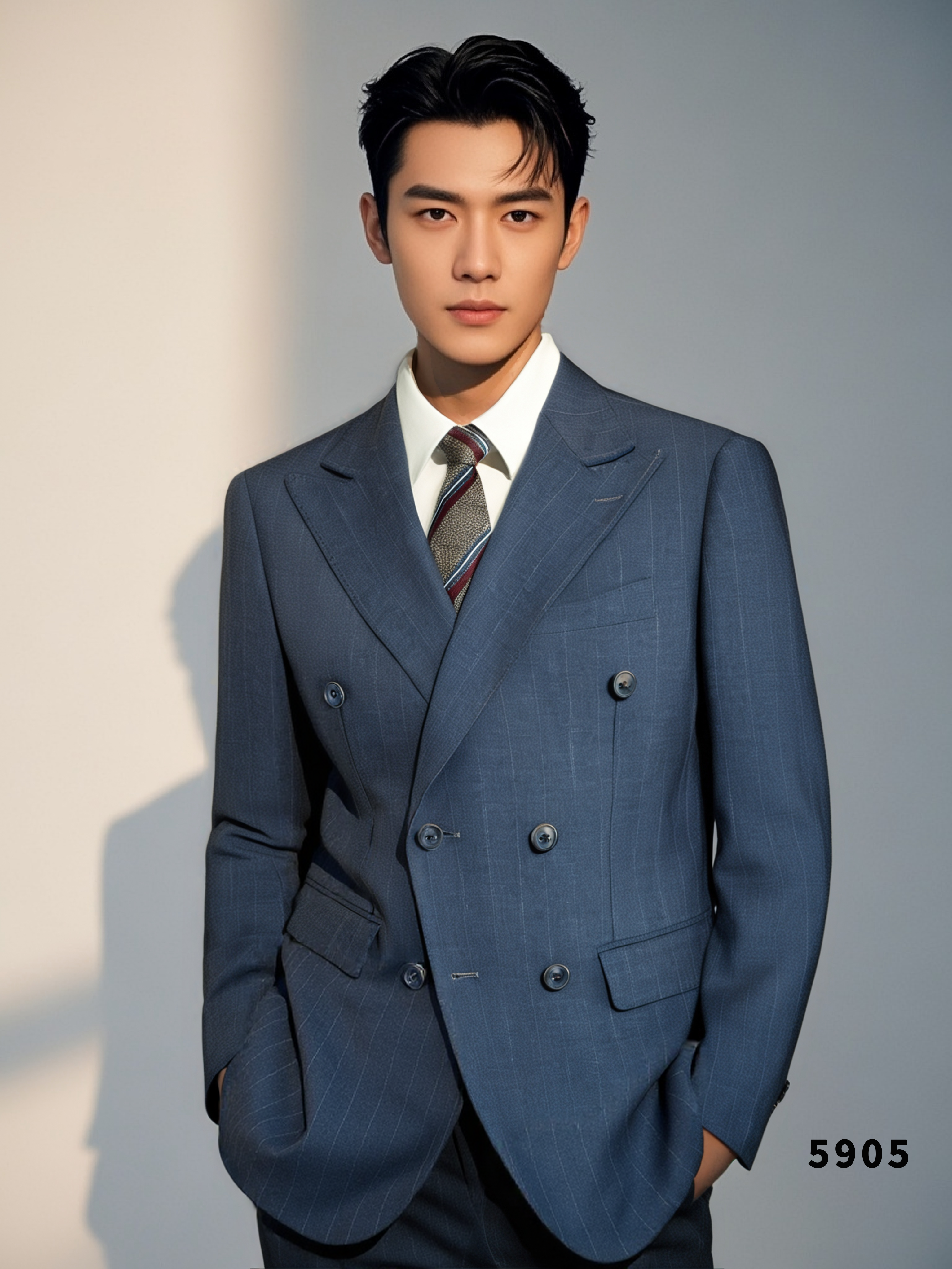 Charcoal Gold Pinstripe Wool Double-Breasted 3-Piece Wedding Suit | Tailored Groom & Groomsmen Attire