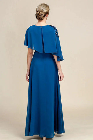 Kleid für die Brautmutter, A-Linie, Rundhalsausschnitt, lang, mit Applikationen