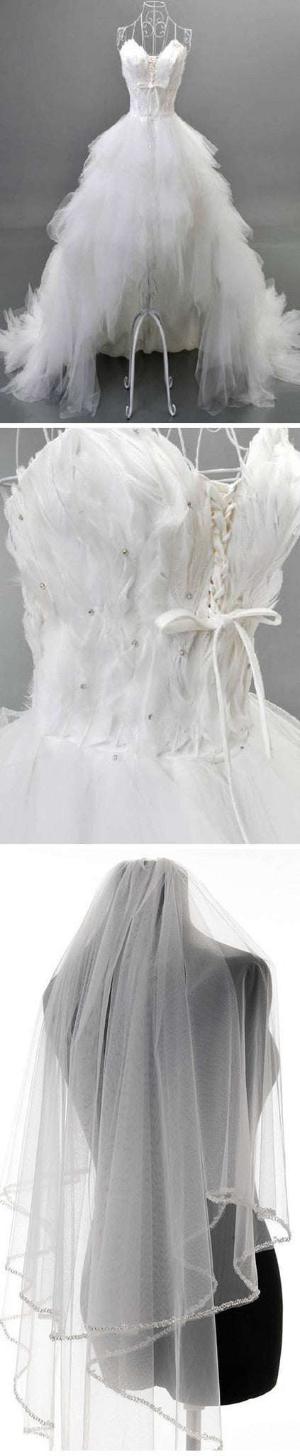 Vestidos de noiva estilo único, decote alto e baixo, com alças finas, penas brancas, renda, tule, folhos, WD0067
