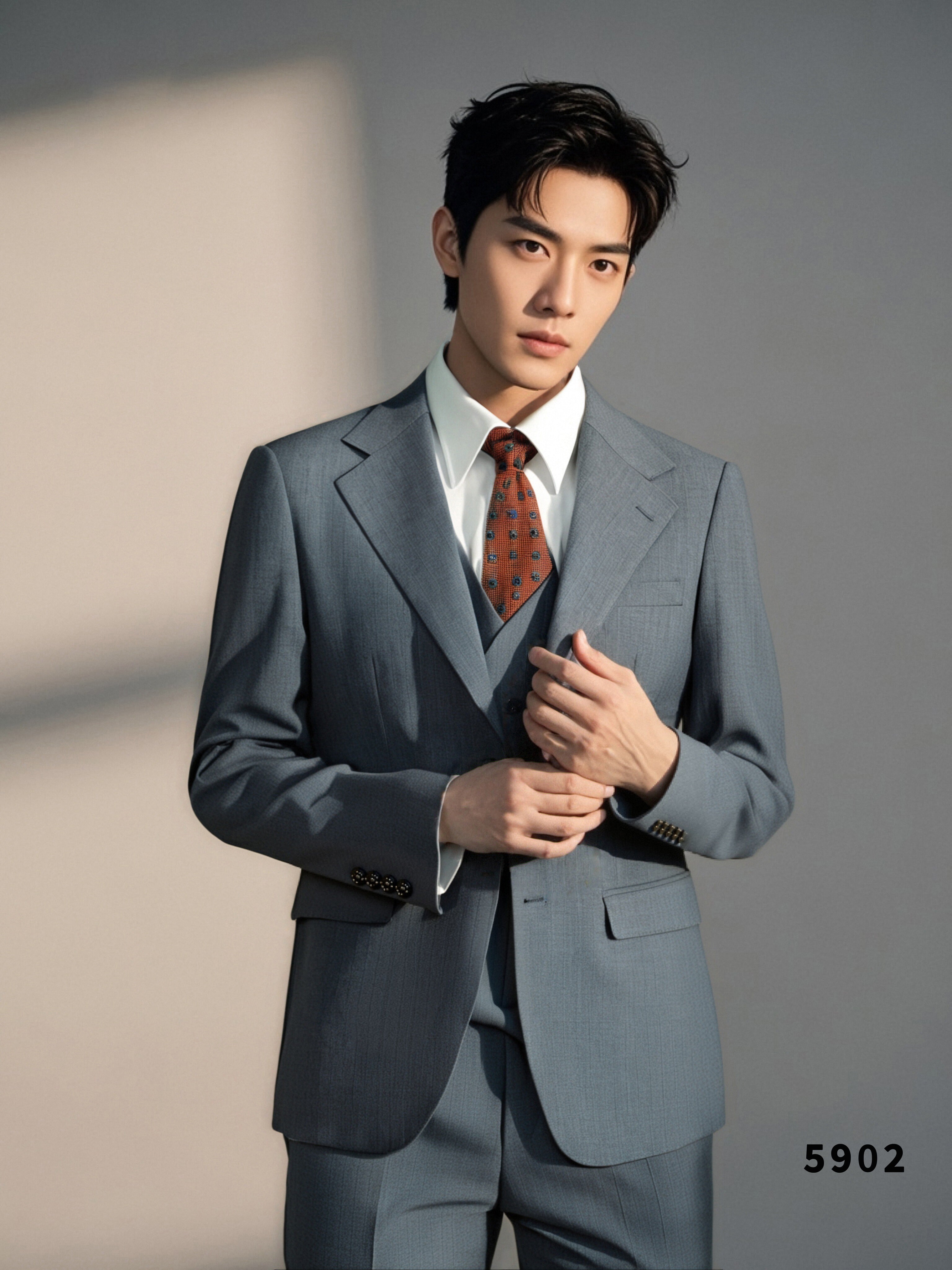 Dusty Blue Pinstripe Wool 3-Piece Wedding Suit | Tailored Groom & Groomsmen Attire