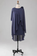Kleid für die Brautmutter, knielanges Chiffonkleid mit Perlen