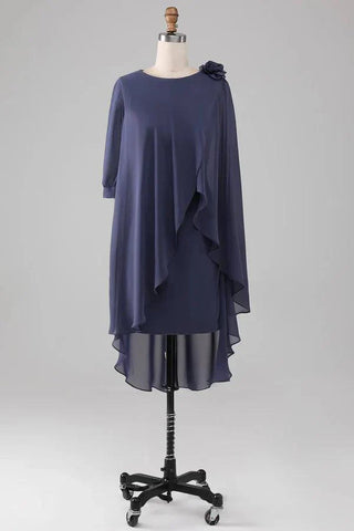 Kleid für die Brautmutter, knielanges Chiffonkleid mit Perlen