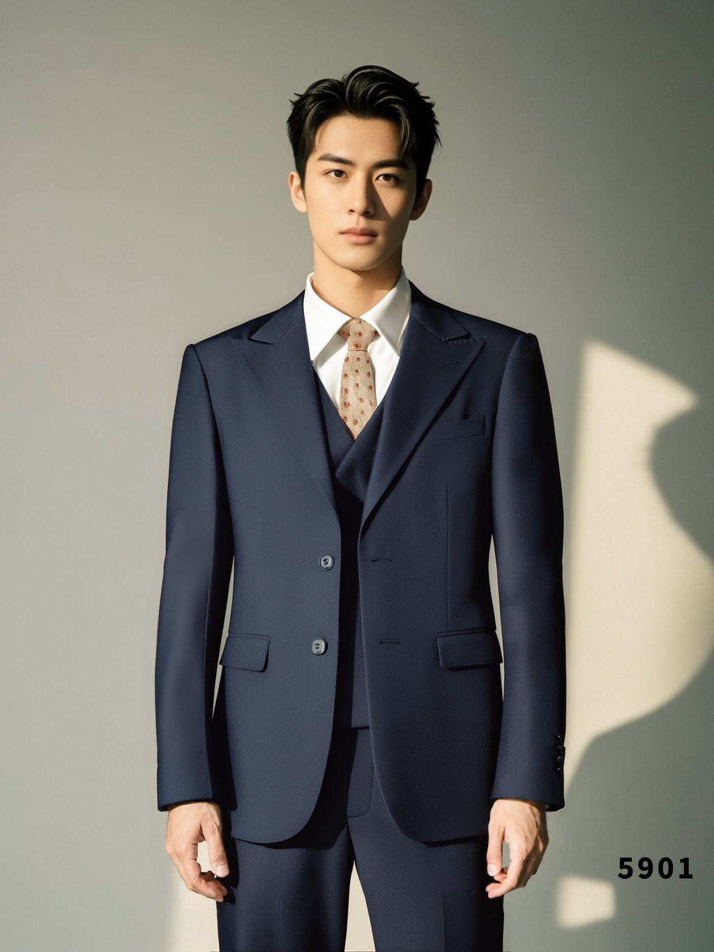 Navy Blue Wool 3-Piece Wedding Suit | Tailored Groom & Groomsmen Attire