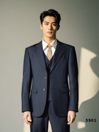 Navy Blue Wool 3-Piece Wedding Suit | Tailored Groom & Groomsmen Attire