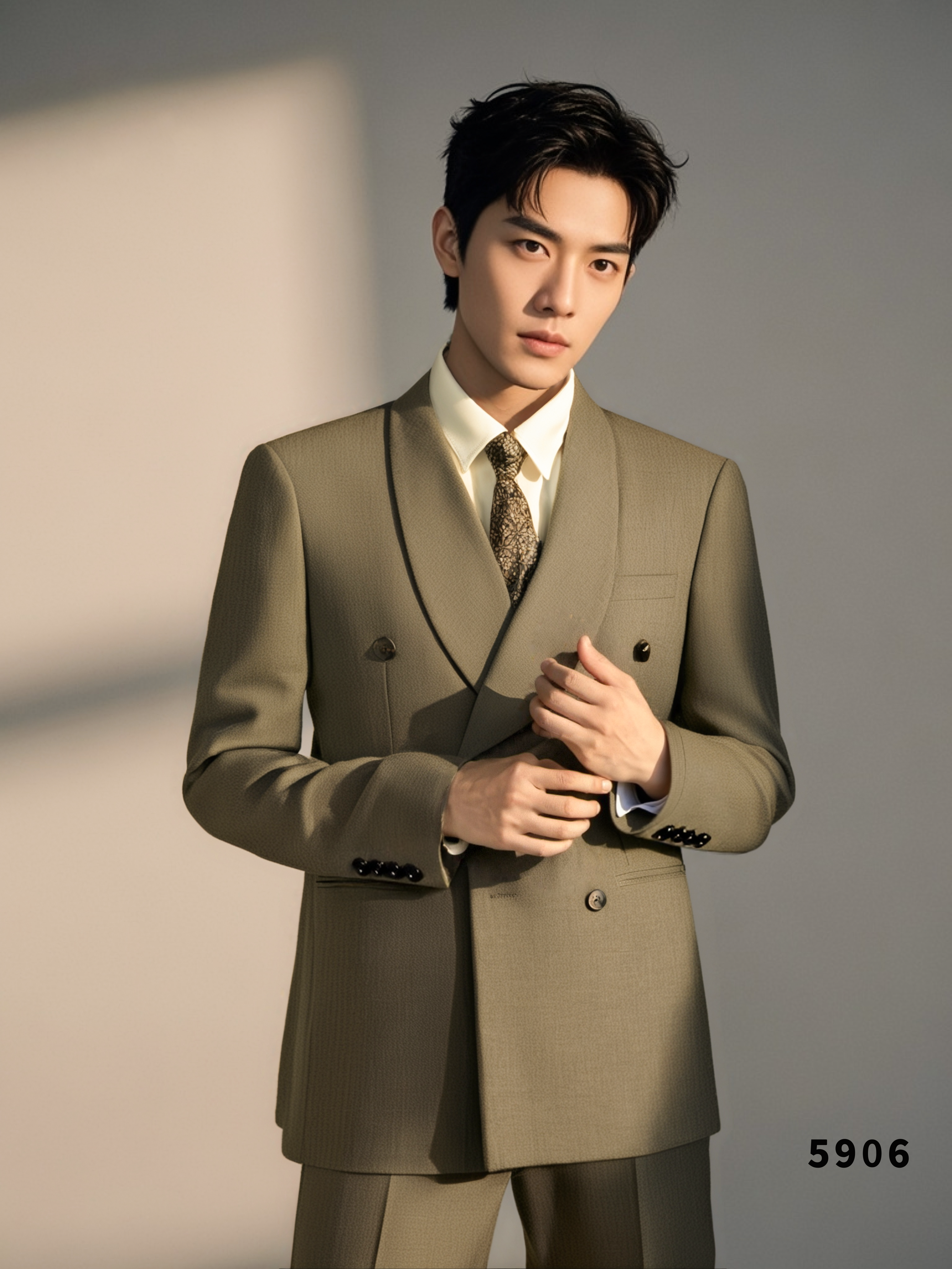 Taupe Wool Double-Breasted 3-Piece Wedding Suit | Tailored Groom & Groomsmen Attire