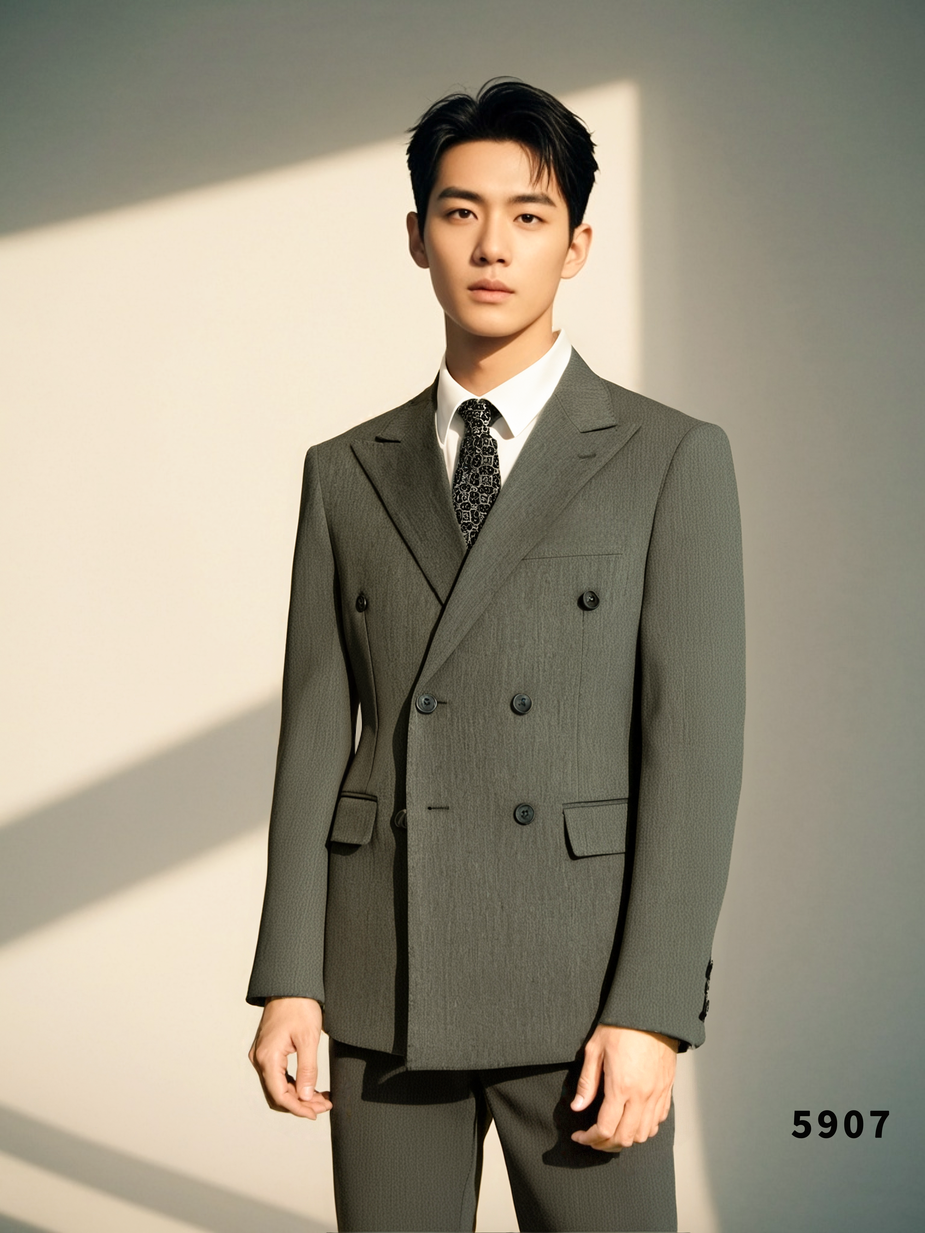 Charcoal Grey Wool Double-Breasted 3-Piece Wedding Suit | Tailored Groom & Groomsmen Attire