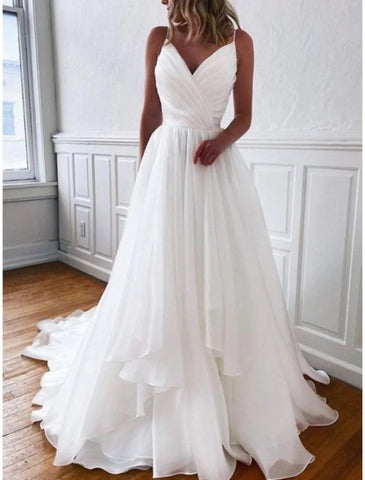 Vestidos de noiva simples, camisola, sem mangas, cauda comprida, chiffon, vestidos de noiva