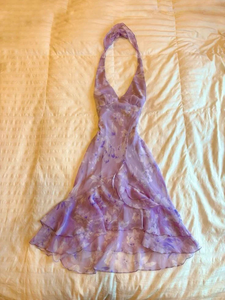 Lavendel Trägeroberteil Kurzes Chiffon-Heimkehrkleid Cocktailkleid Y8102