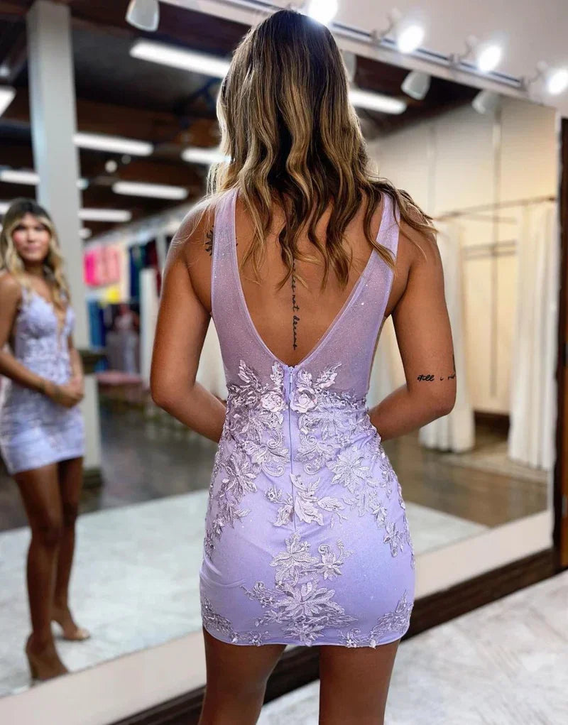 Bodycon Tiefer V-Ausschnitt Heimkehrkleider Mit Applikation Y2393