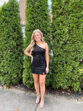 Schwarzes Homecoming-Kleid mit einseitiger Schulter, Cocktailkleid Y2649