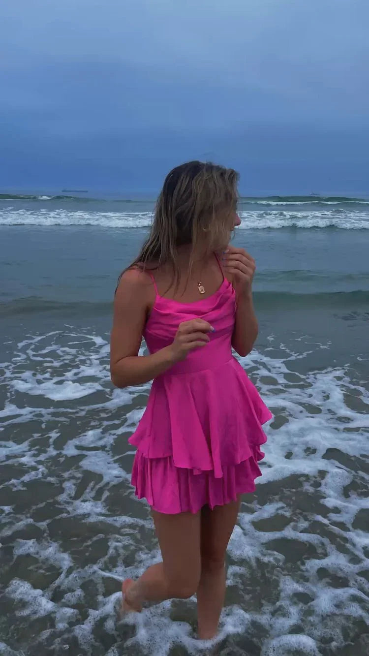 Abito da Cerimonia Corto per il Ballo Scolastico con Spalline a Spaghetti a Linea A Y2271