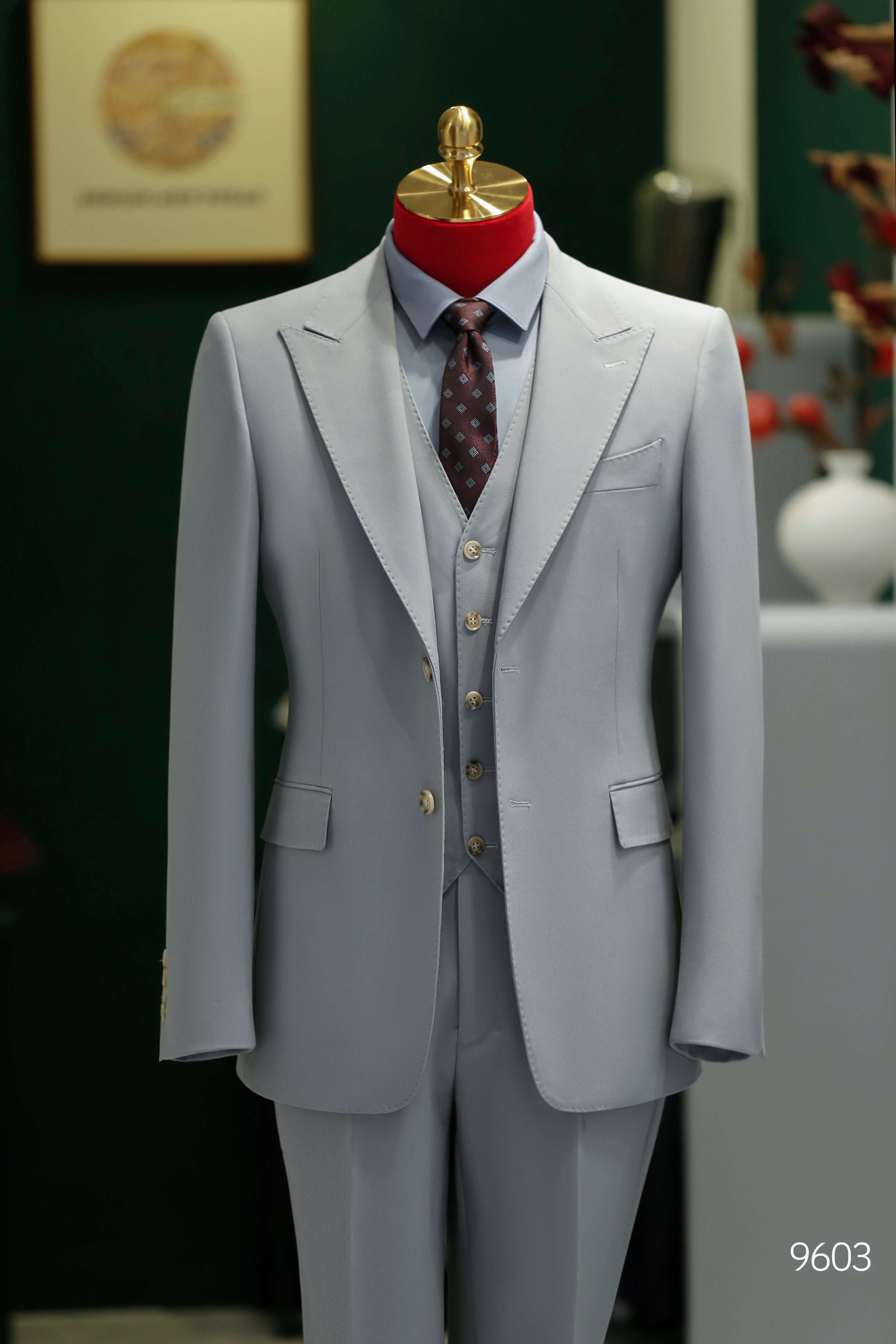 Three-Piece Light Grey Wool Suit | Tailored Formal Groom & Business Suit