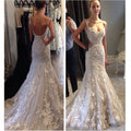 Robe de mariée élégante avec appliques, bretelles spaghetti, décolleté cœur, dos nu, style sirène sexy et unique, WD0101