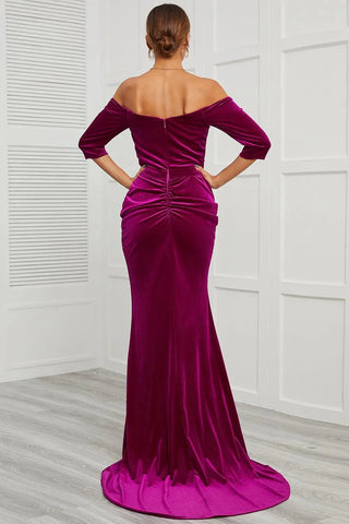Kleid für die Brautmutter im Meerjungfrauenstil, schulterfrei, mit Schlitz vorne