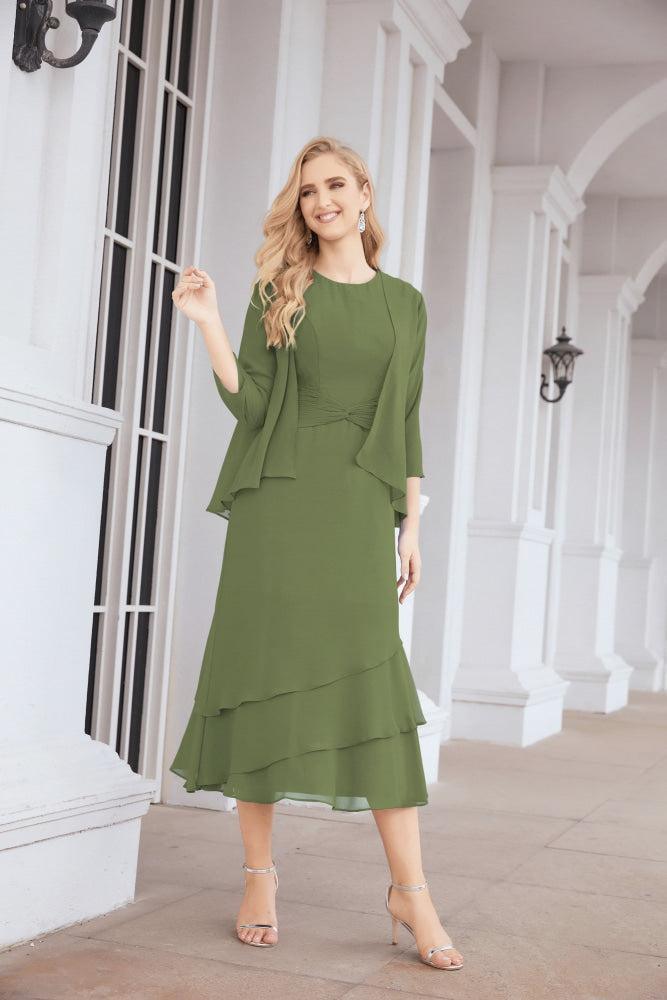 Vestido de festa formal para mãe da noiva, corte A, duas peças, Numbersea 28072 