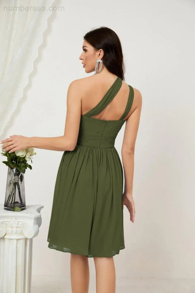 Vestido de dama de honor corto de chiffon de un hombro Numbersea para mujer Vestidos formales para fiesta y regreso a casa 2804