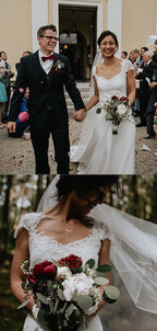 Neue Ankunft Queen Anne Spitze A-Linie Lange Brautkleider.DB10477