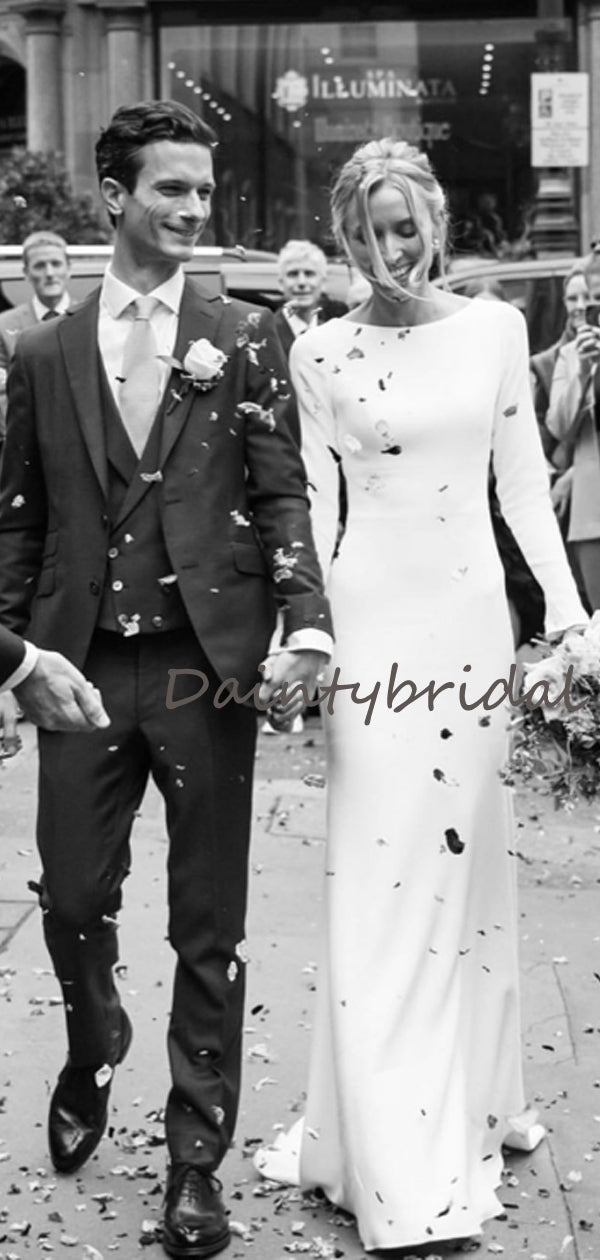 Mermid Vintage Open Back Simple Evening Party Long Wedding Dresses, DB10697