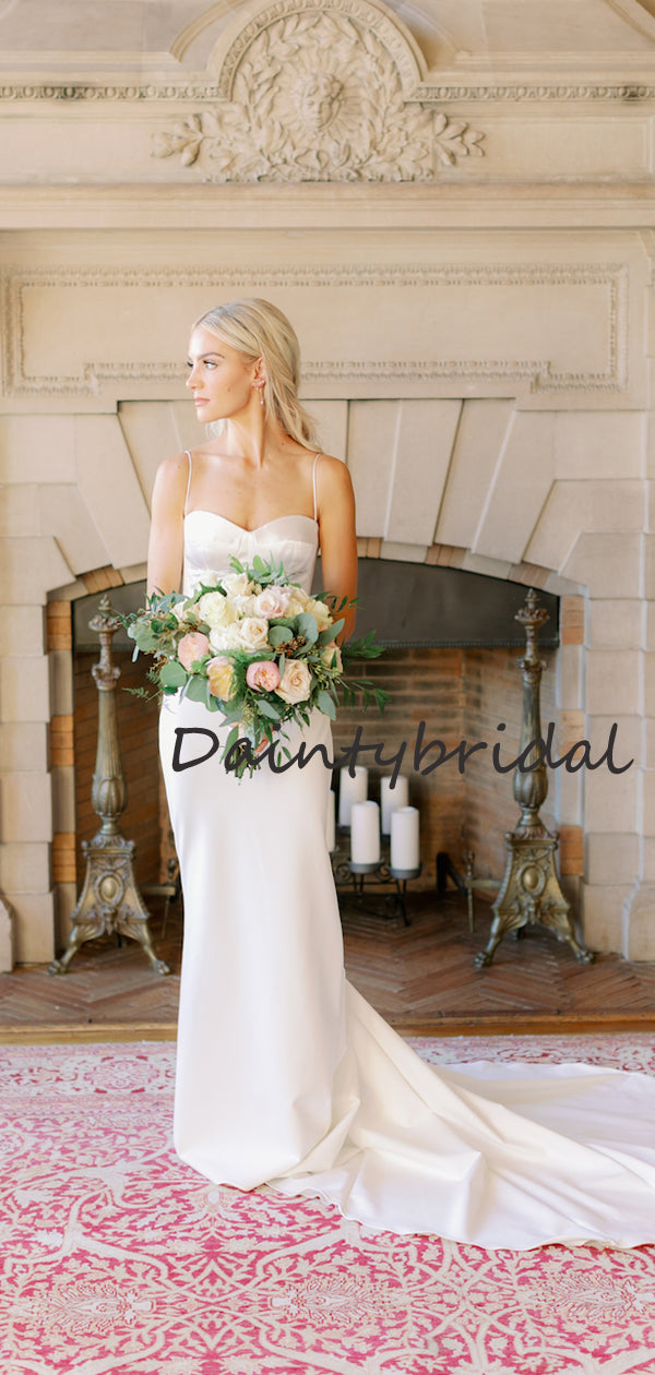 Vestidos de noiva compridos, sem mangas, estilo sereia, com alças finas e sensuais, acessíveis, DB10682