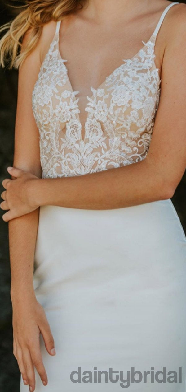 Meerjungfrau Sexy V-Ausschnitt Spitze Offener Rücken Brautkleider,DB10257