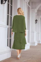 Vestido de festa formal para mãe da noiva, corte A, duas peças, Numbersea 28072 