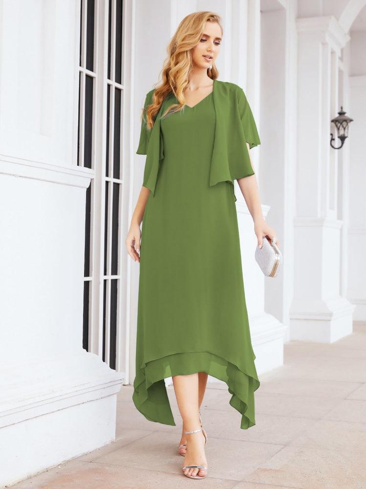 Vestido de festa formal para mãe da noiva, corte A, duas peças, Numbersea 28073 