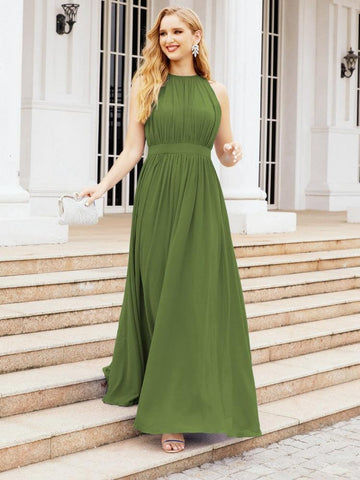 Numbersea Halter Bridesmaid Dress Empire Waist Formal Evening Prom Gown for Mother of The Bride 28030