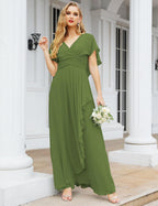 Numbersea Chiffon Bridesmaid Dresses Long Formal Evening Prom Mother of The Bride Dress with Flutter Sleeve     SEA28040