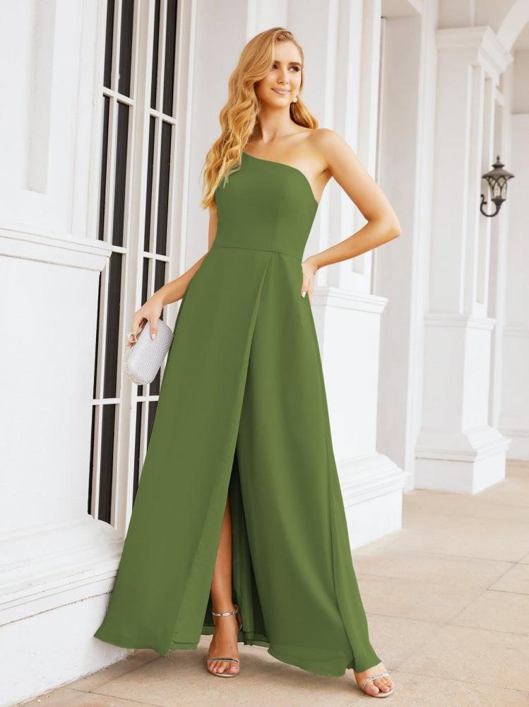 Vestidos de baile de cerimónia Numbersea para mulher com um ombro só e fenda lateral para madrinhas e madrinhas 28052 