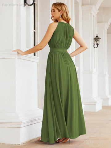 Numbersea Halter Bridesmaid Dress Empire Waist Formal Evening Prom Gown for Mother of The Bride 28030