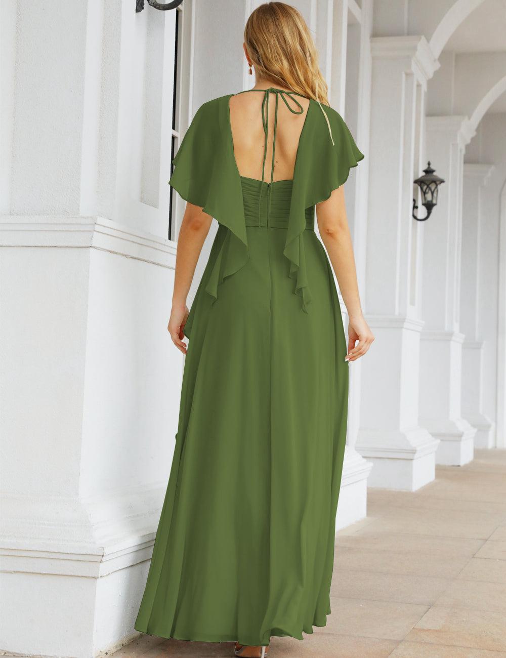 Numbersea Chiffon Bridesmaid Dresses Long Formal Evening Prom Mother of The Bride Dress with Flutter Sleeve     SEA28040