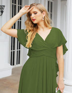 Numbersea Chiffon Bridesmaid Dresses Long Formal Evening Prom Mother of The Bride Dress with Flutter Sleeve     SEA28040