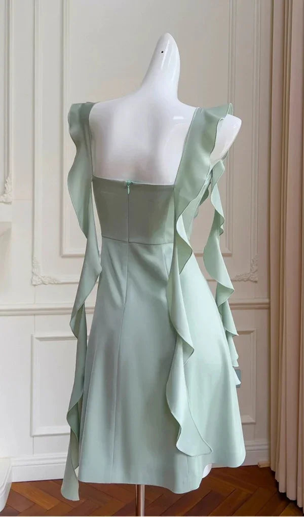 Vestido de Fiesta de Satén Mini Línea A Sencillo para el Baile de Graduación Y7575