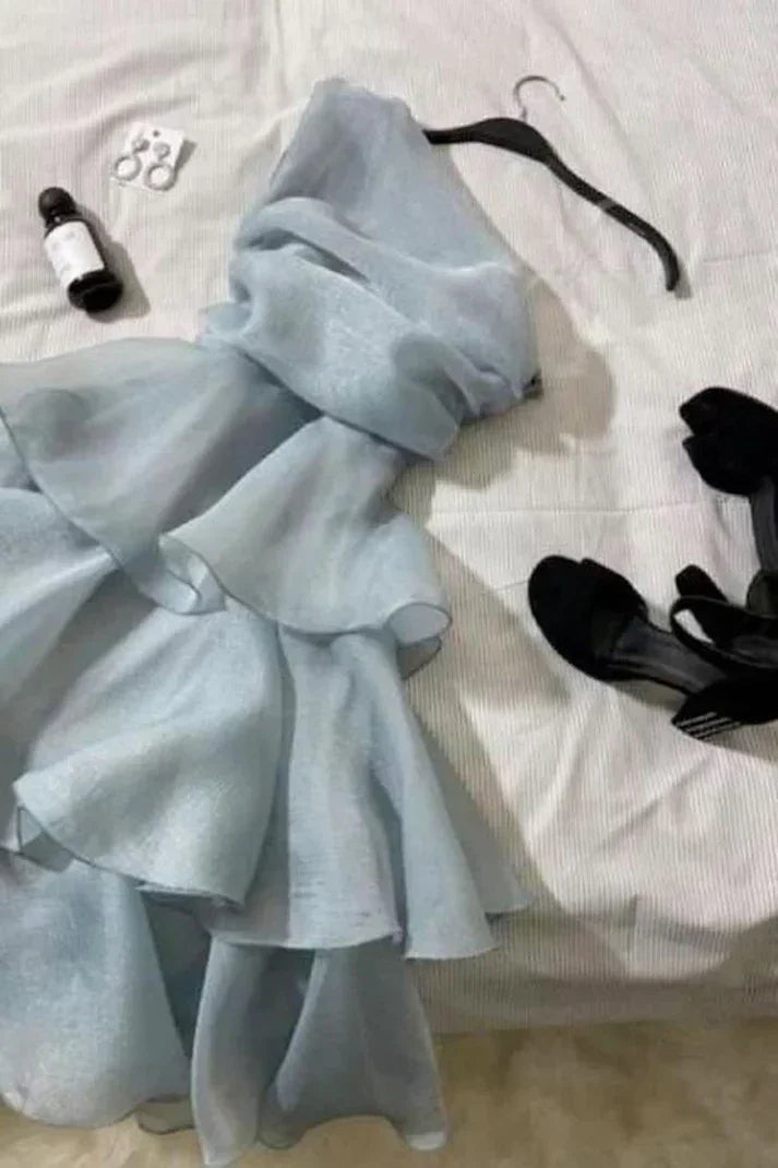Vestido Elegante de Una Sola Tira para el Baile de Regreso a Casa, Azul, Mini Vestido de Fiesta en Línea A Y7665
