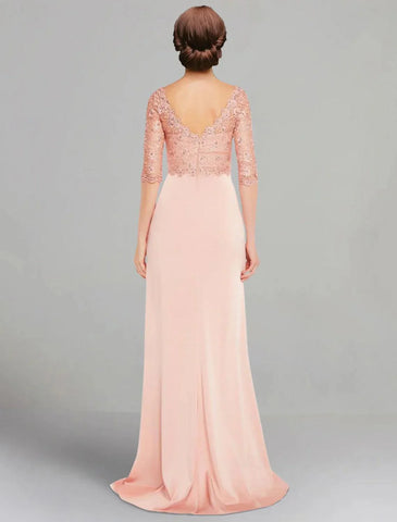 Kleid für die Brautmutter, elegant, V-Ausschnitt, bodenlang, Stretch-Chiffon-Ärmel mit Spitzenfalten